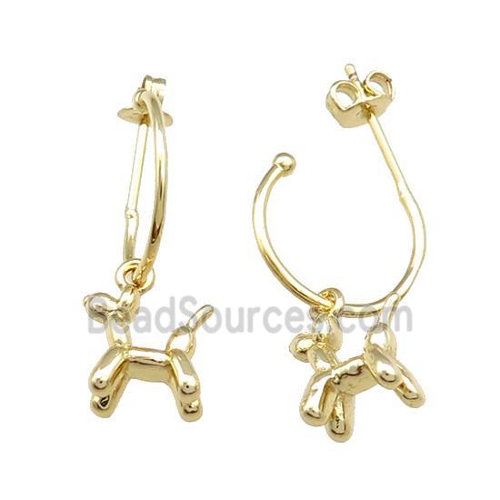 Copper Stud Earrings With Dog Charms Gold Plated