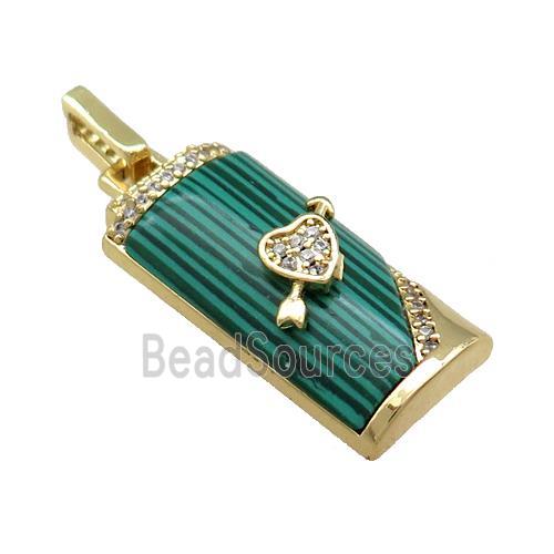 Copper Rectangle Pendant Pave ZirconSynthetic Malachite Gold Plated