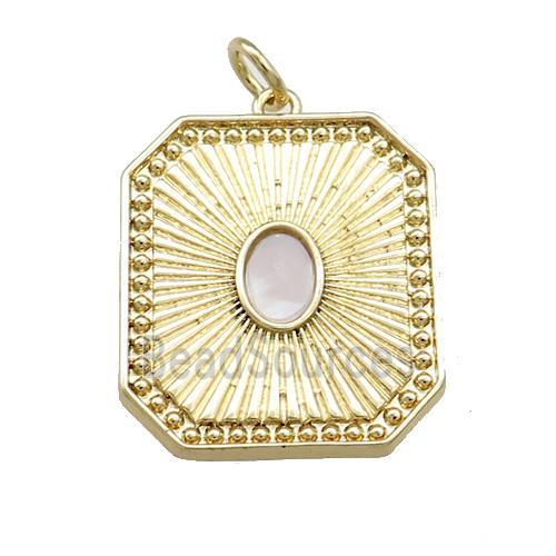 Copper Rectangle Pendant Pave Gemstone Gold Plated