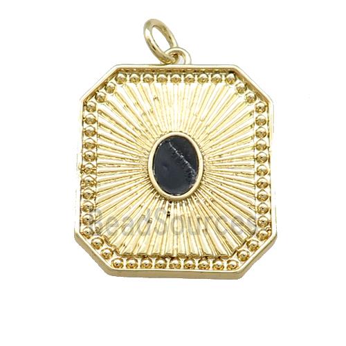 Copper Rectangle Pendant Pave Gemstone Gold Plated