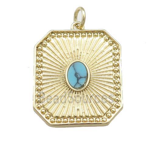 Copper Rectangle Pendant Pave Gemstone Gold Plated