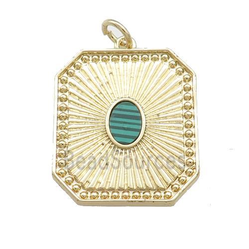 Copper Rectangle Pendant Pave Gemstone Gold Plated