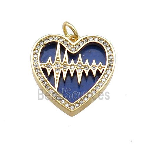 Copper Heart Pendant Pave Lapis Zircon Gold Plated