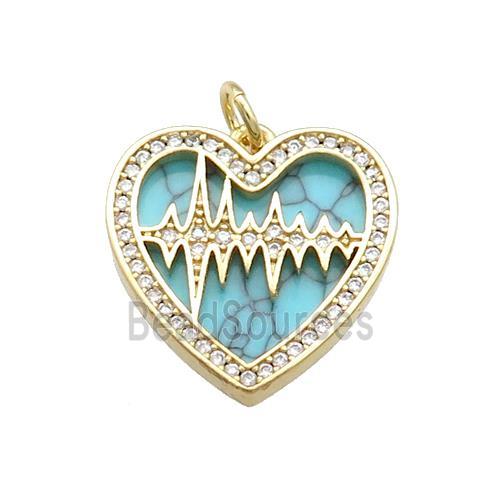 Copper Heart Pendant Pave Turquoise Zircon Gold Plated