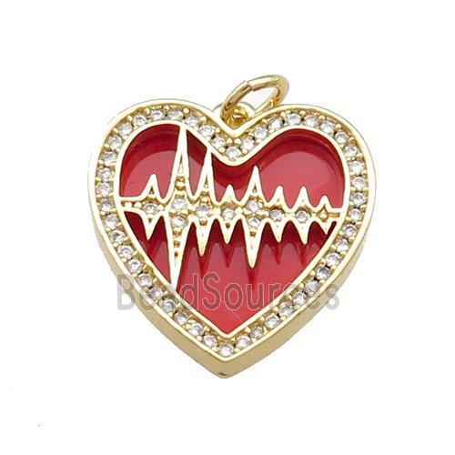 Copper Heart Pendant Pave Red Zircon Gold Plated