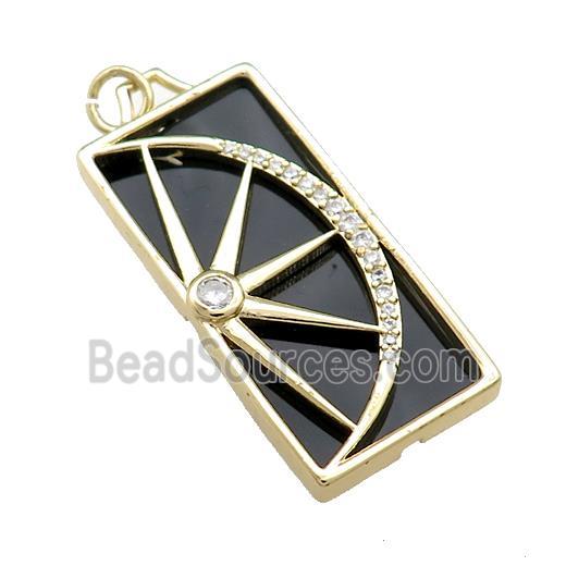 Copper Rectangle Pendant Pave Agate Zircon Star Moon Gold Plated