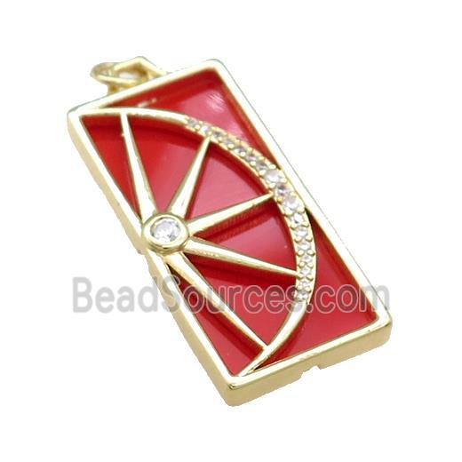 Copper Rectangle Pendant Pave Agate Zircon Star Moon Gold Plated