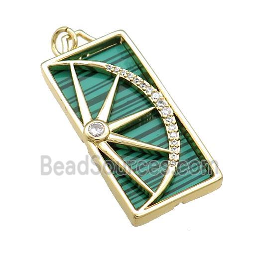 Copper Rectangle Pendant Pave Synthetic Malachite Zircon Star Moon Gold Plated