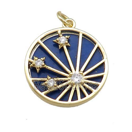 Copper Sun Ray Pendant Pave Lapis Zircon Star Gold Plated