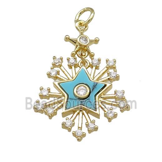 Copper Star Pendant Pave Turquoise Zircon Gold Plated