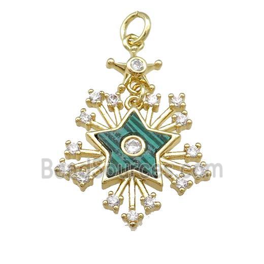 Copper Star Pendant Pave Synthetic Malachite Zircon Gold Plated