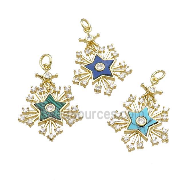 Copper Star Pendant Pave Gemstone Zircon Gold Plated Mixed