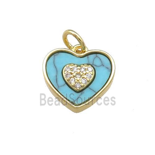 Copper Heart Pendant Pave Turquoise Zircon Gold Plated