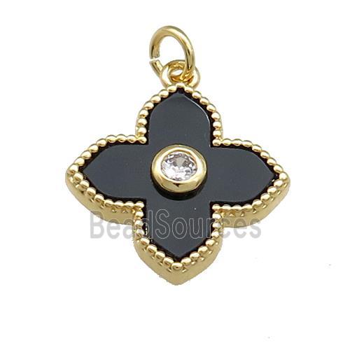 Copper Cross Pendant Pave Onyx Gold Plated