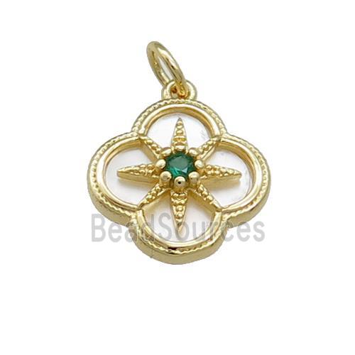 Copper Clover Pendant Pave Shell Zircon Star Gold Plated