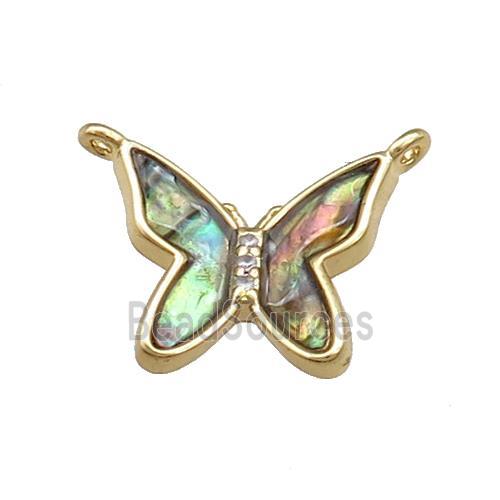 Copper Butterfly Pendant Pave Abalone Shell 2loops Gold Plated