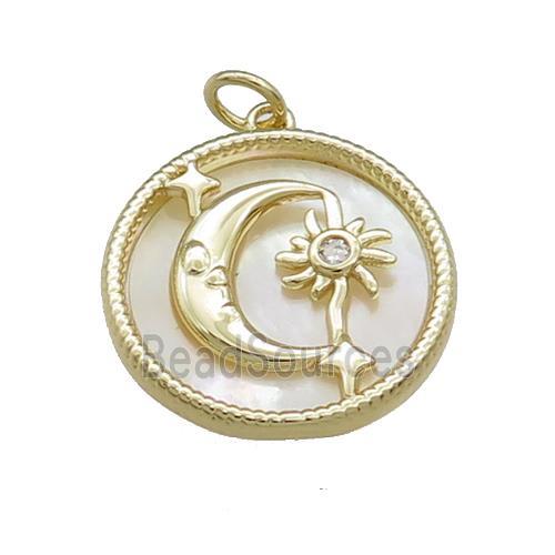 Moon Charms Copper Circle Pendant Pave Shell Star Gold Plated