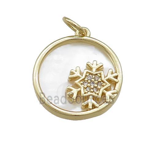 Snowflake Charms Copper Circle Pendant Pave Shell Zircon Gold Plated