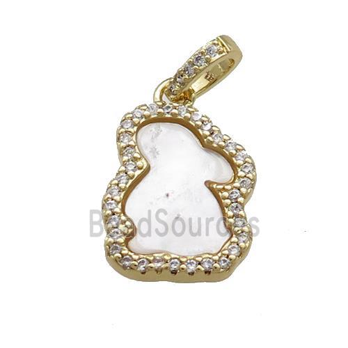 Rabbit Charms Copper Pendant Pave Shell Zircon Gold Plated