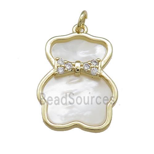 Bear Charms Copper Pendant Pave Shell Zircon Gold Plated