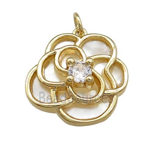 Copper Flower Pendant Pave Shell Zircon Gold Plated