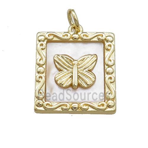 Copper Frame Charms Pendant Pave Shell Butterfly Rectangle Gold Plated