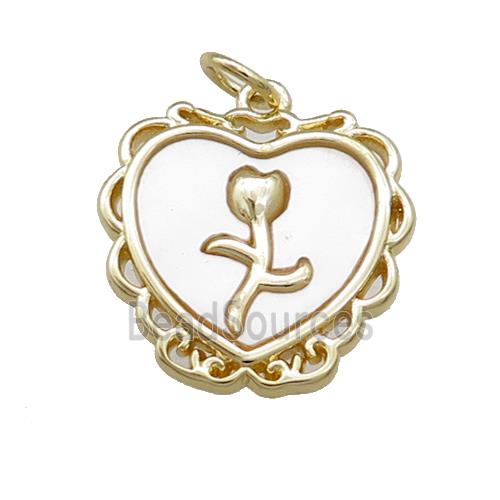 Heart Charms Copper Pendant Pave Shell Flower Gold Plated