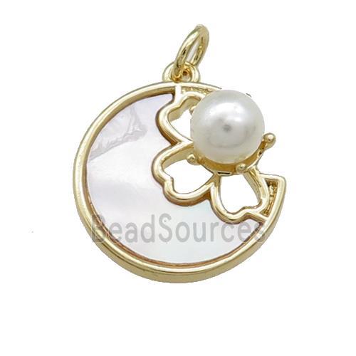 Moon Charms Copper Pendant Pave Shell Cown Gold Plated