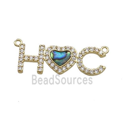 Copper Heart Pendant Pave Abalone Shell Zircon Letter 2loops Gold Plated