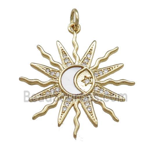 Sun Ray Charms Copper Pendant Pave Shell Zircon Moon Gold Plated