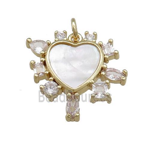 Copper Heart Charms Pendant Pave Shell Zircon Gold Plated