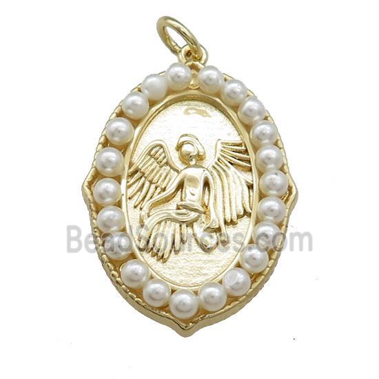 Fairy Charms Copper Oval Pendant Pave Pearlized Resin Gold Plated