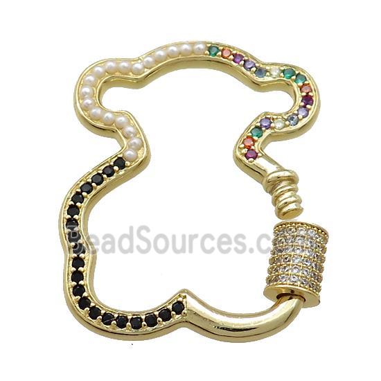 Bear Charms Copper Carabiner Clasp Pave Pearlized Resin Zircon Gold Plated