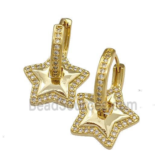 Copper Hoop Earrings Pave Zircon Star Gold Plated