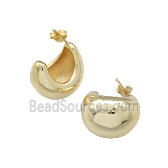 Copper Dome Stud Earrings Crescent C-shape Gold Plated