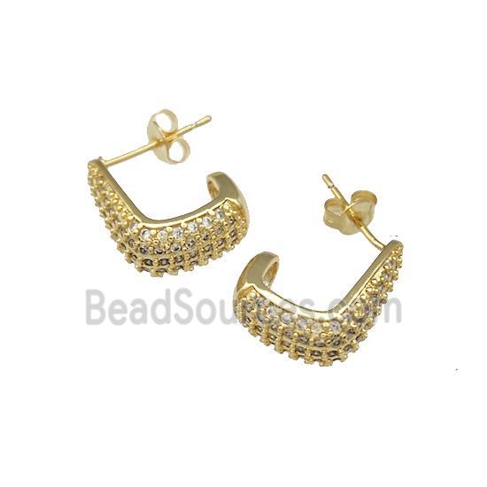 Copper Stud Earrings Pave Zircon Gold Plated