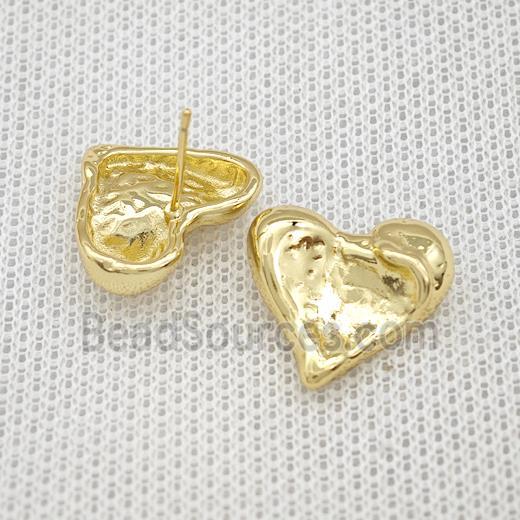 Copper Heart Stud Earrings Hammered Gold Plated