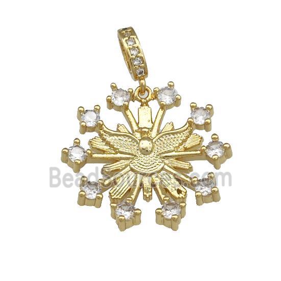 Copper Flower Pendant Pave Zircon Angel Wings Gold Plated