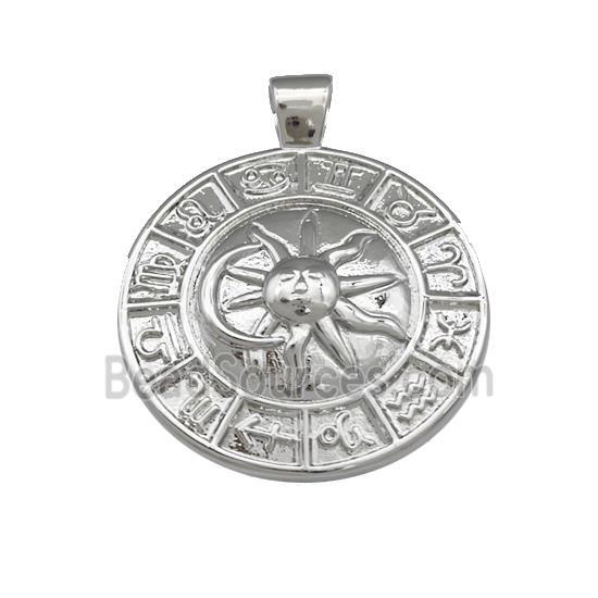 Zodiac Horoscope Charms Copper Sun Moon Pendant Circle Platinum Plated