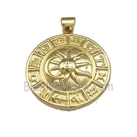 Zodiac Horoscope Charms Copper Sun Moon Pendant Circle Gold Plated