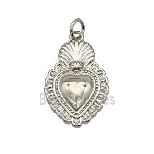 Sacred Heart Charms Copper Pendant Platinum Plated