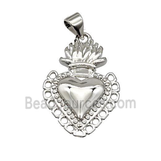 Sacred Heart Charms Copper Pendant Platinum Plated