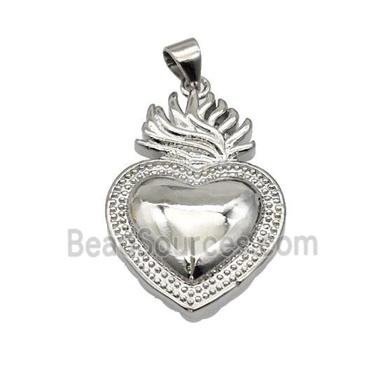 Sacred Heart Charms Copper Pendant Platinum Plated