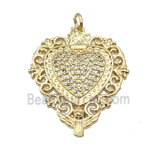 Copper Heart Pendant Micro Pave Zirconia Gold Plated