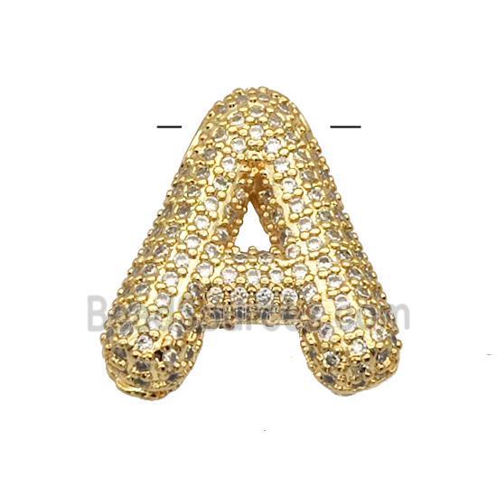 Copper Pendant Micro Pave Zirconia Letter-A Gold Plated