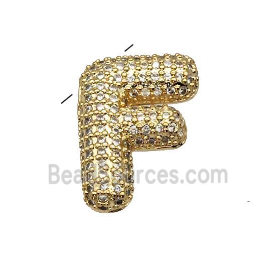 Copper Pendant Pave Zircon Letter-F Gold Plated