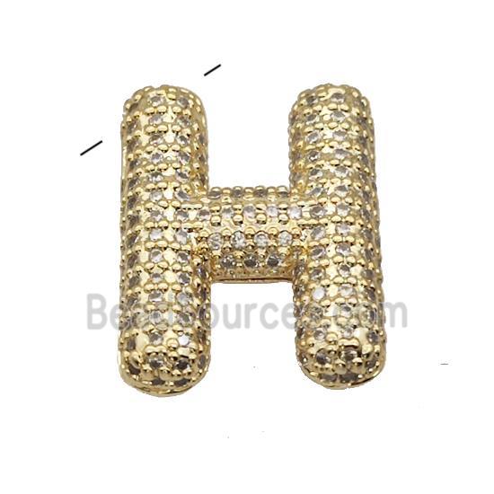 Copper Pendant Pave Zircon Letter-H Gold Plated