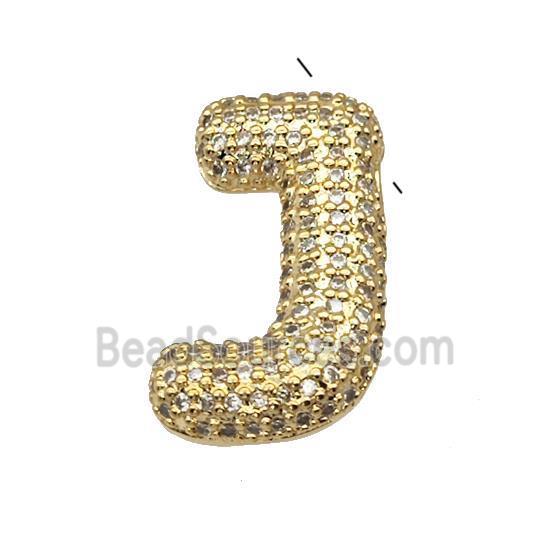 Copper Pendant Pave Zircon Letter-J Gold Plated