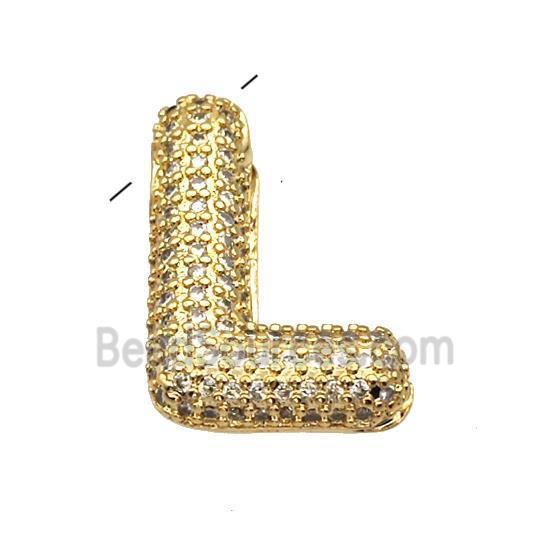 Copper Pendant Pave Zircon Letter-L Gold Plated