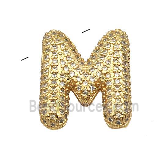 Copper Pendant Pave Zircon Letter-M Gold Plated